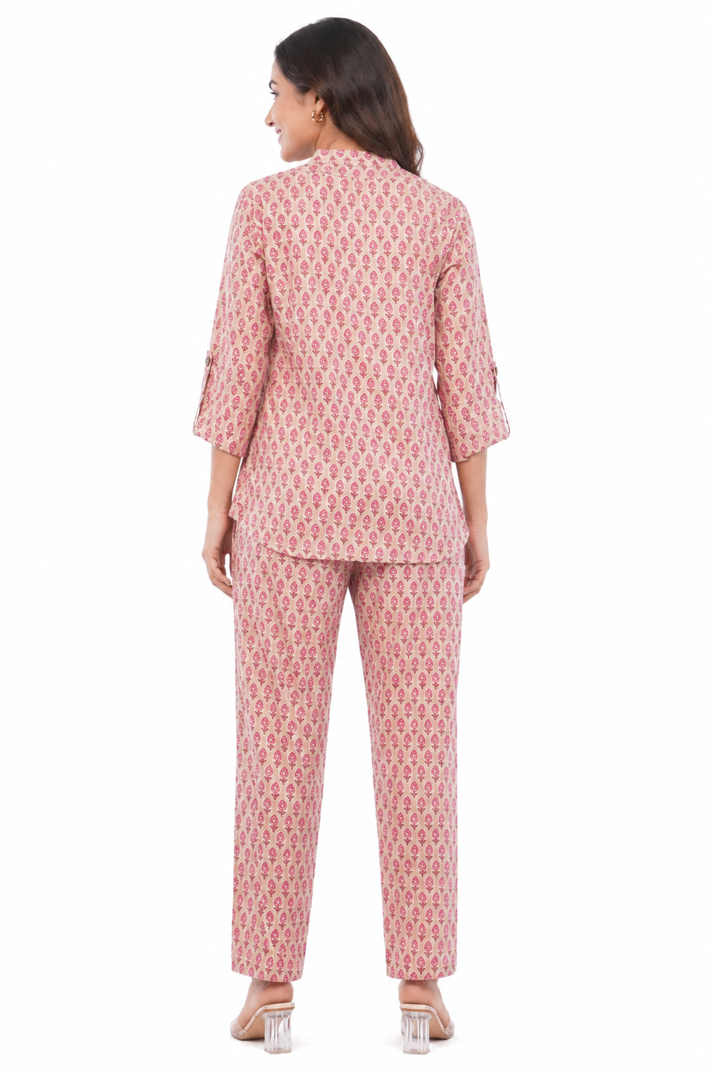 Pink Bagru Floral Printed Women Cotton 2 Piece Co-Ord Set