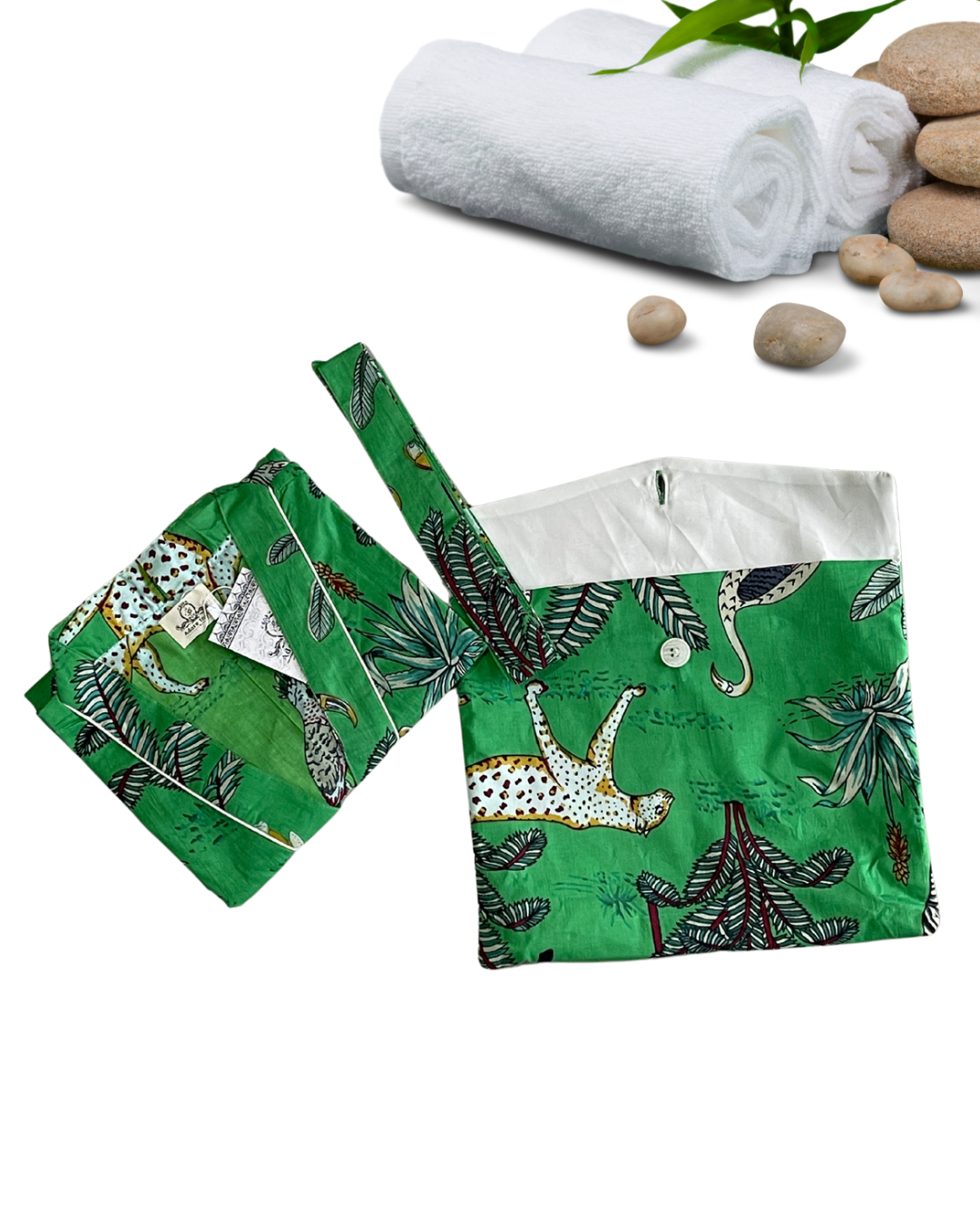 Beautiful Cotton Safari Animal Printed Green Kimono Kaftan Bathrobe