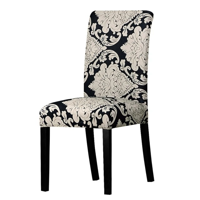 Black Beige Floral Printed Stretchable Chair Protector Cover - Adore India   