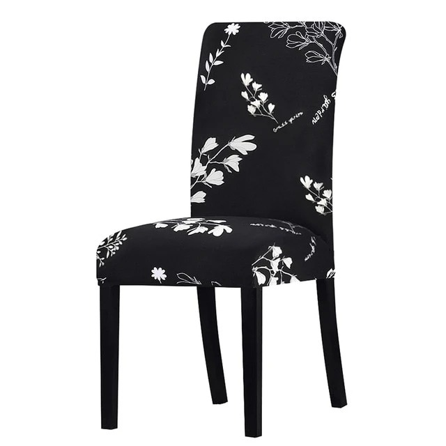Black Floral Printed Stretchable Chair Protector Cover - Adore India   