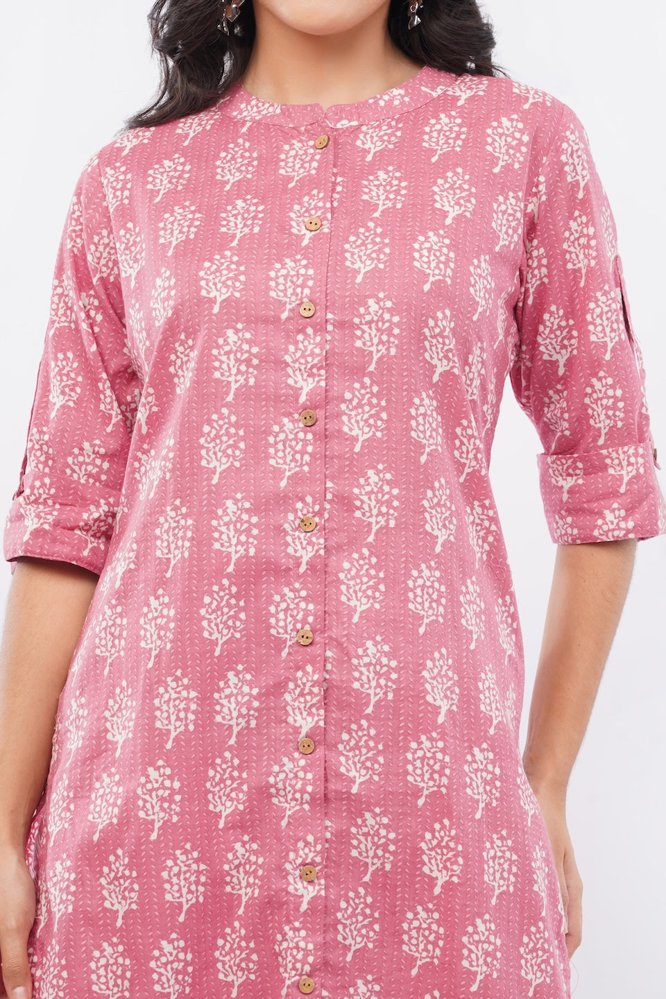 Women’s Pink Ethnic Printed Cotton Kurta Set with Palazzo Pant