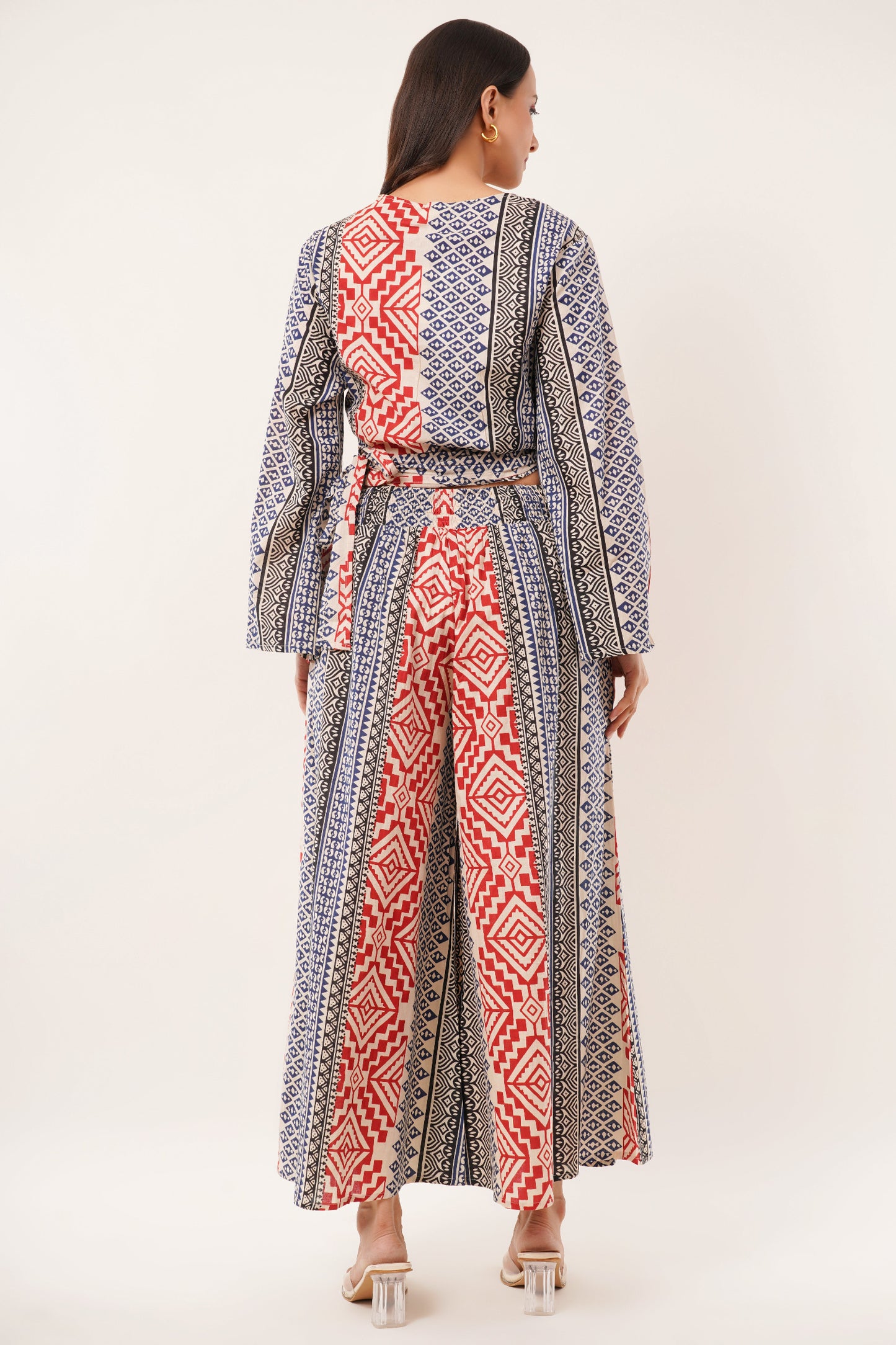 Cotton Rust Blue Printed Tie Top Plazzo 2 Piece Matching Co-Ord Set