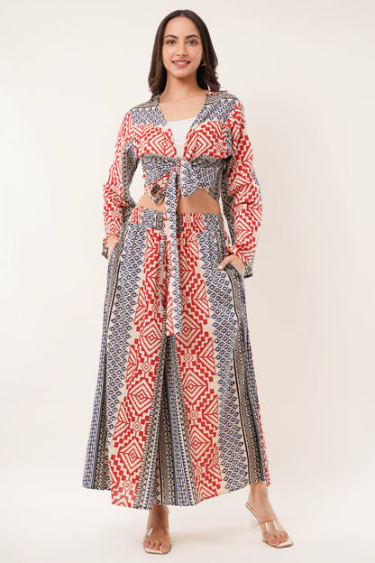 Cotton Rust Blue Printed Tie Top Plazzo 2 Piece Matching Co-Ord Set
