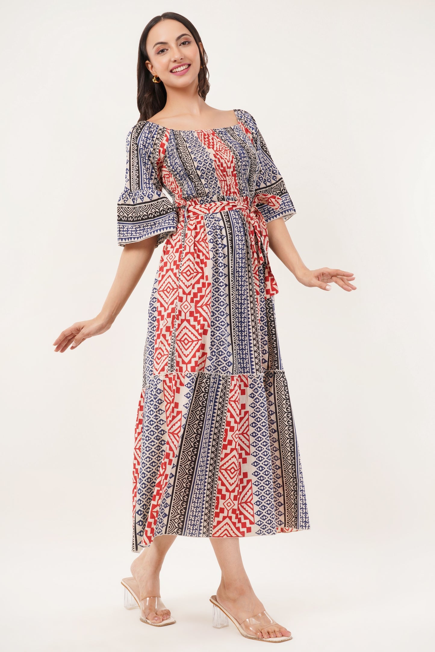 Womens Off Shoulder Cotton Boho Summer Beach Maxi Dress