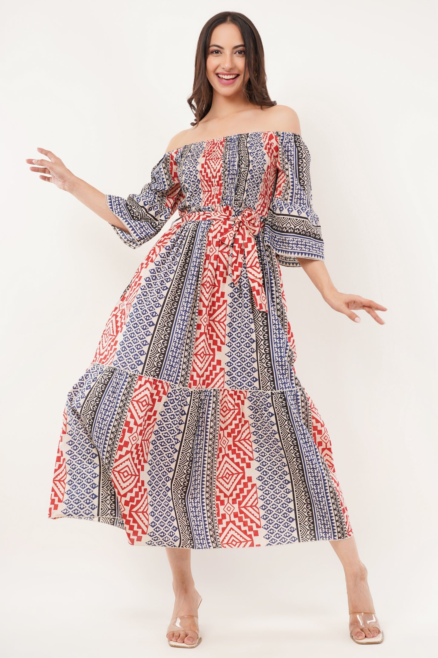 Womens Off Shoulder Cotton Boho Summer Beach Maxi Dress