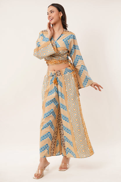 Cotton Mustard Printed Tie Top Plazzo 2 Piece Matching Co-Ord Set