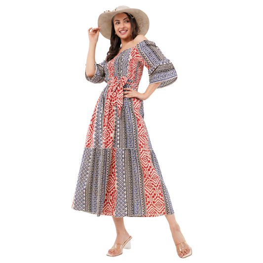 Womens Off Shoulder Cotton Boho Summer Beach Maxi Dress