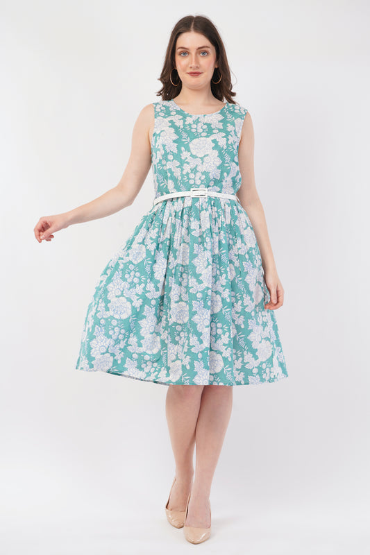 Hand Block Printed Cotton Mini Dress – Turq Botanica
