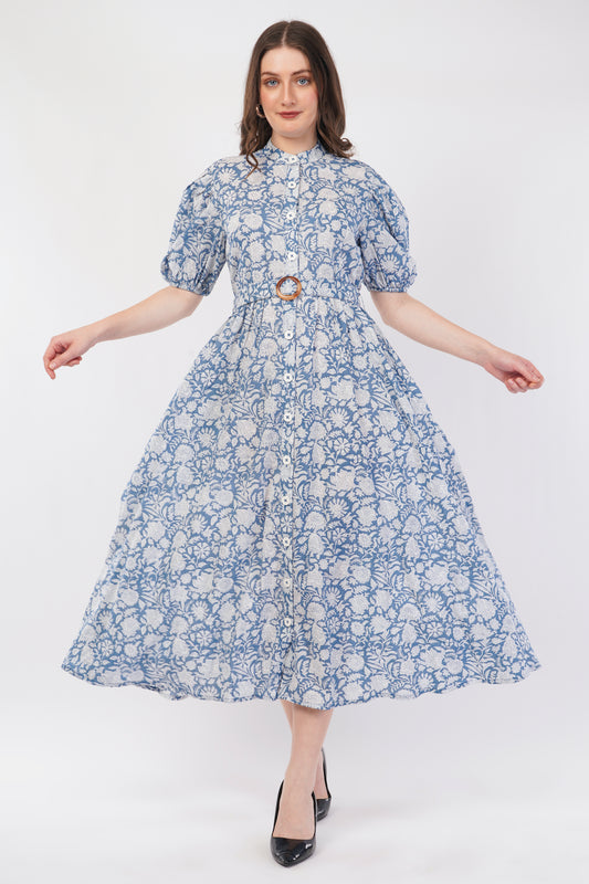 Hand Block Printed Cotton Shirt Dress – Bluebell Grace