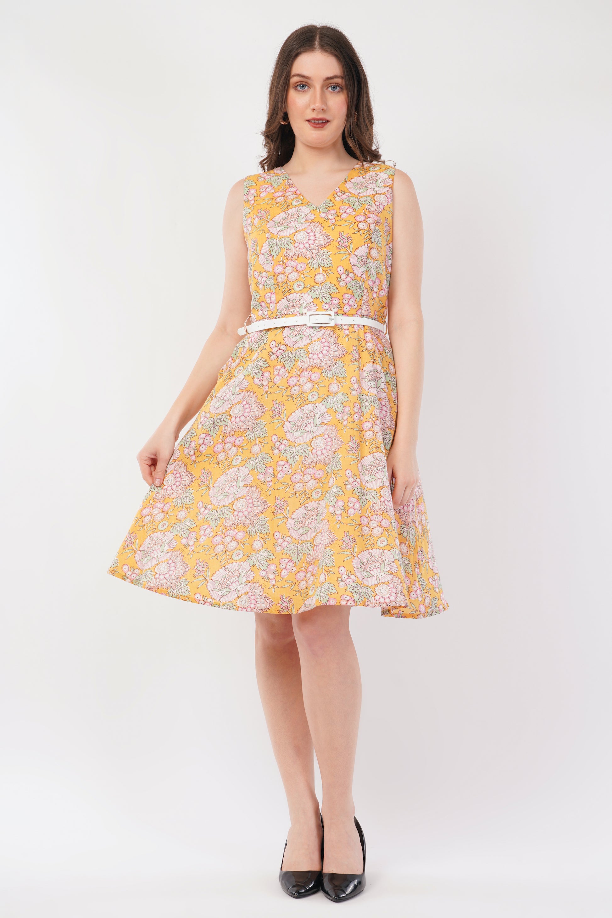 Hand Block Printed Cotton Summer Dress – Sunflower Bloom
