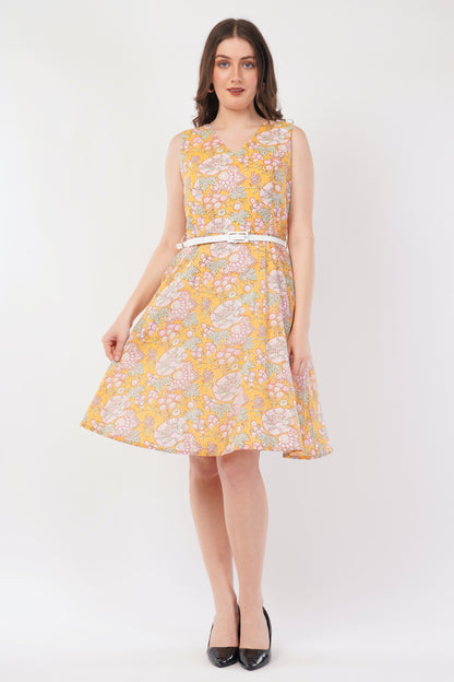 Hand Block Printed Cotton Summer Dress – Sunflower Bloom