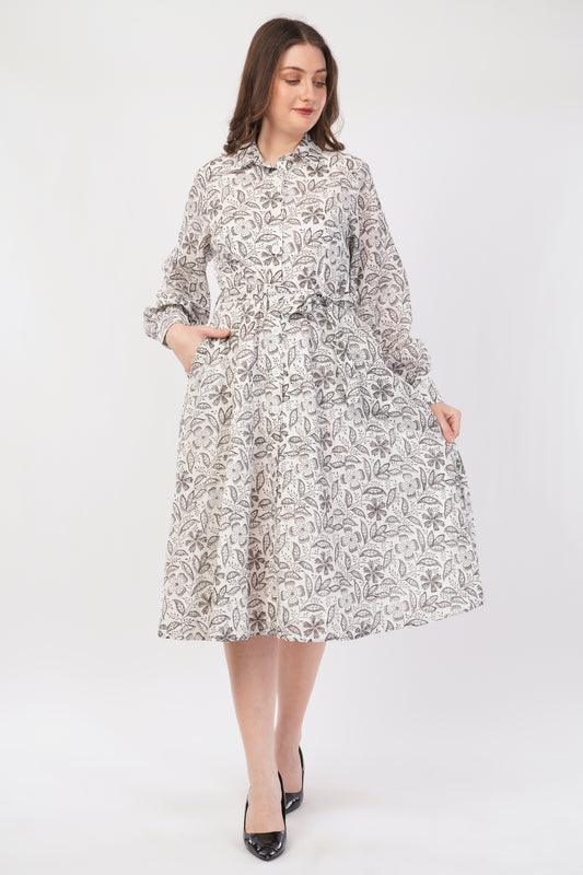Hand Block Printed Long Cotton Shirt Dress – Vintage Muse