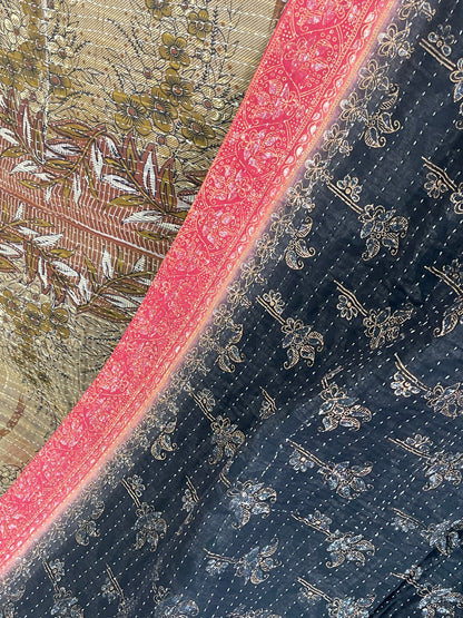 Indian Handmade Reversible Vintage Kantha Quilt Bedspread Sita - Adore India   