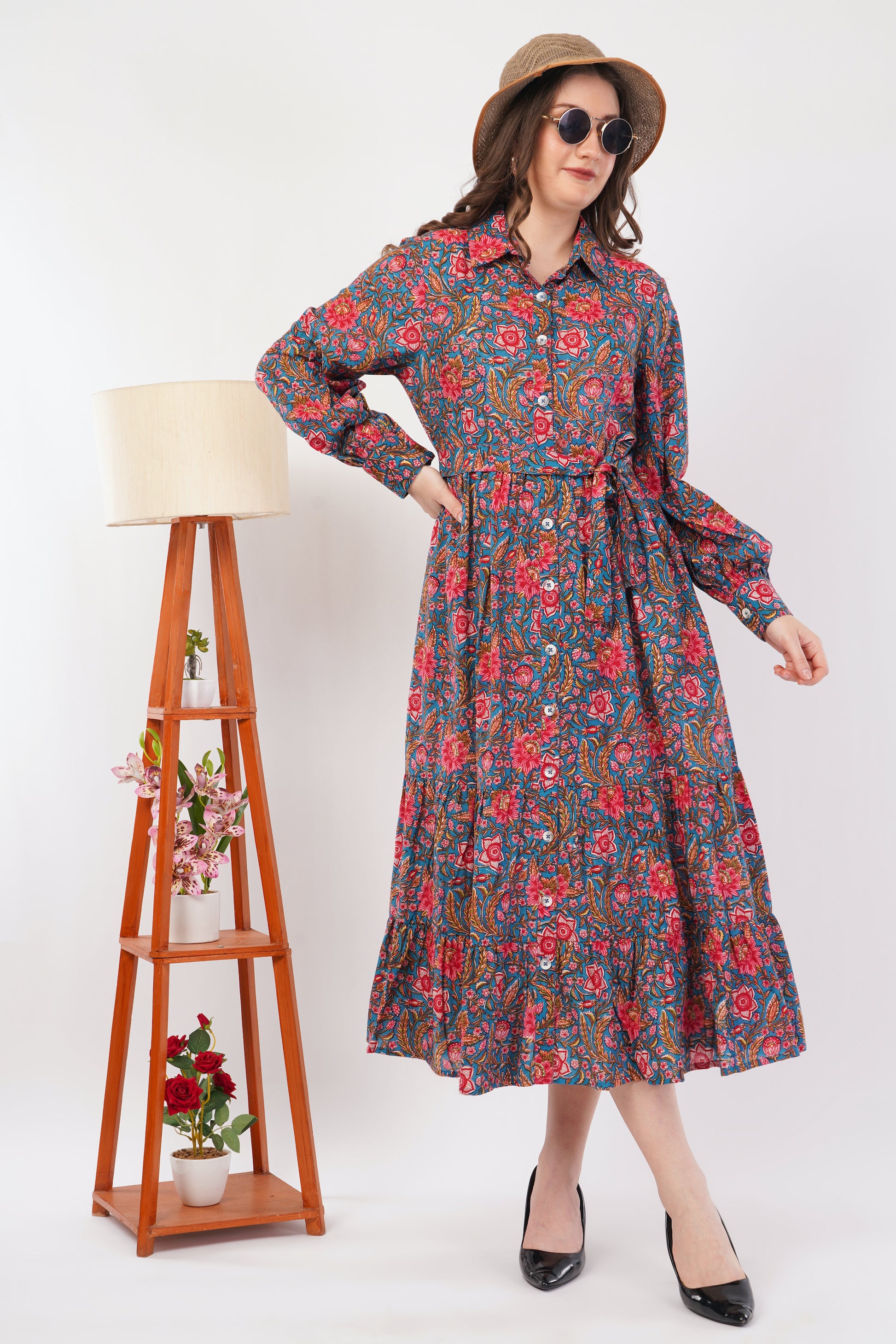 indian long shirt dress Indian Needle Brown Printed Shirt Dress