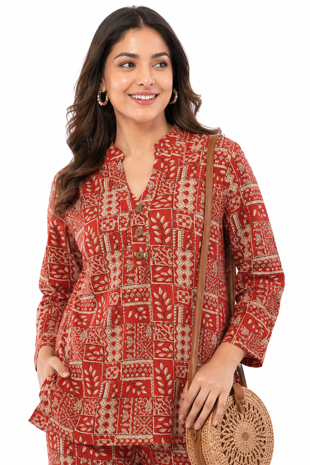 Antique Rust Floral Printed Women 2 Piece Cotton Co-Ord Set
