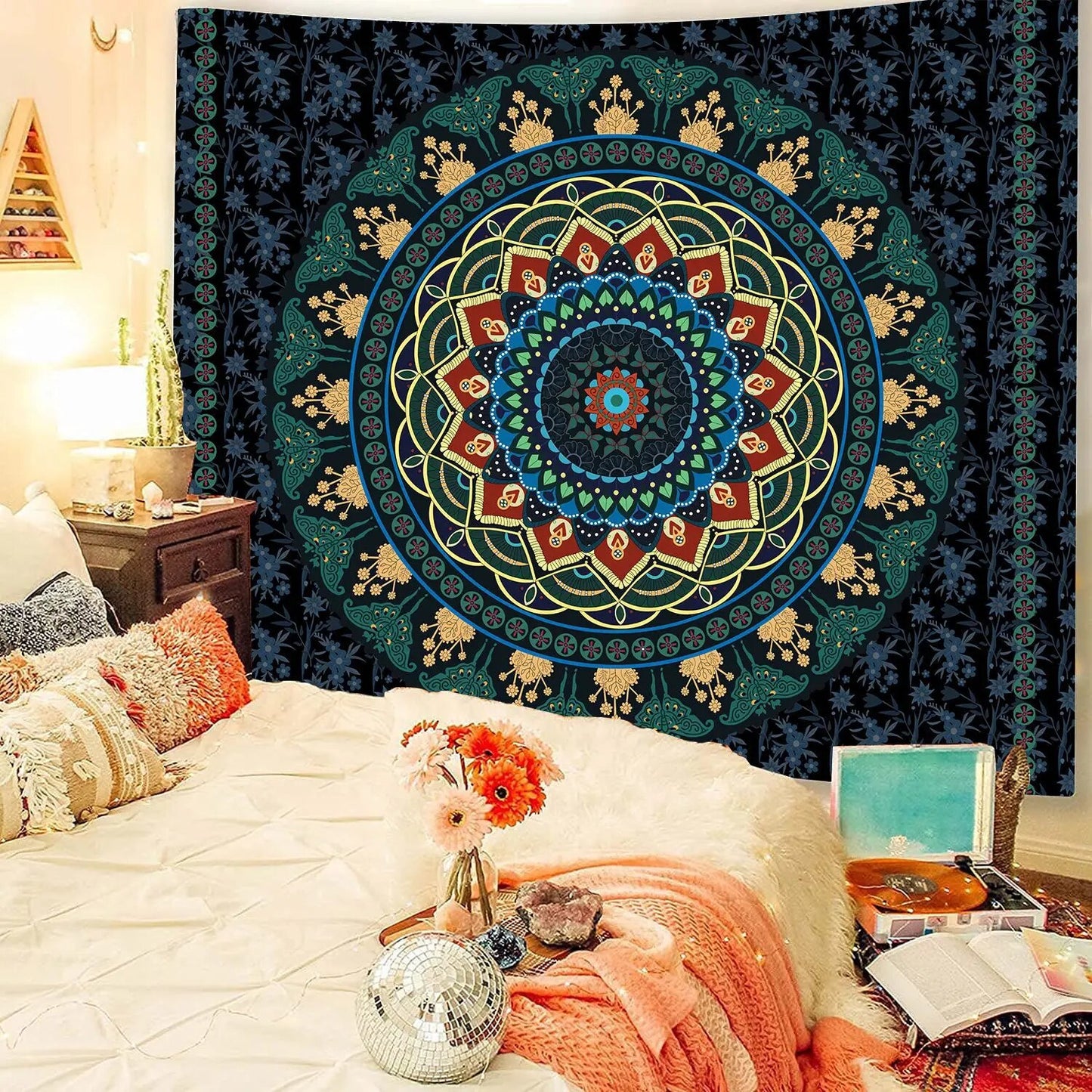 Indian Mandala Tapestry Psychedelic Summer Green Wall Hanging Boho Decor - Adore India   