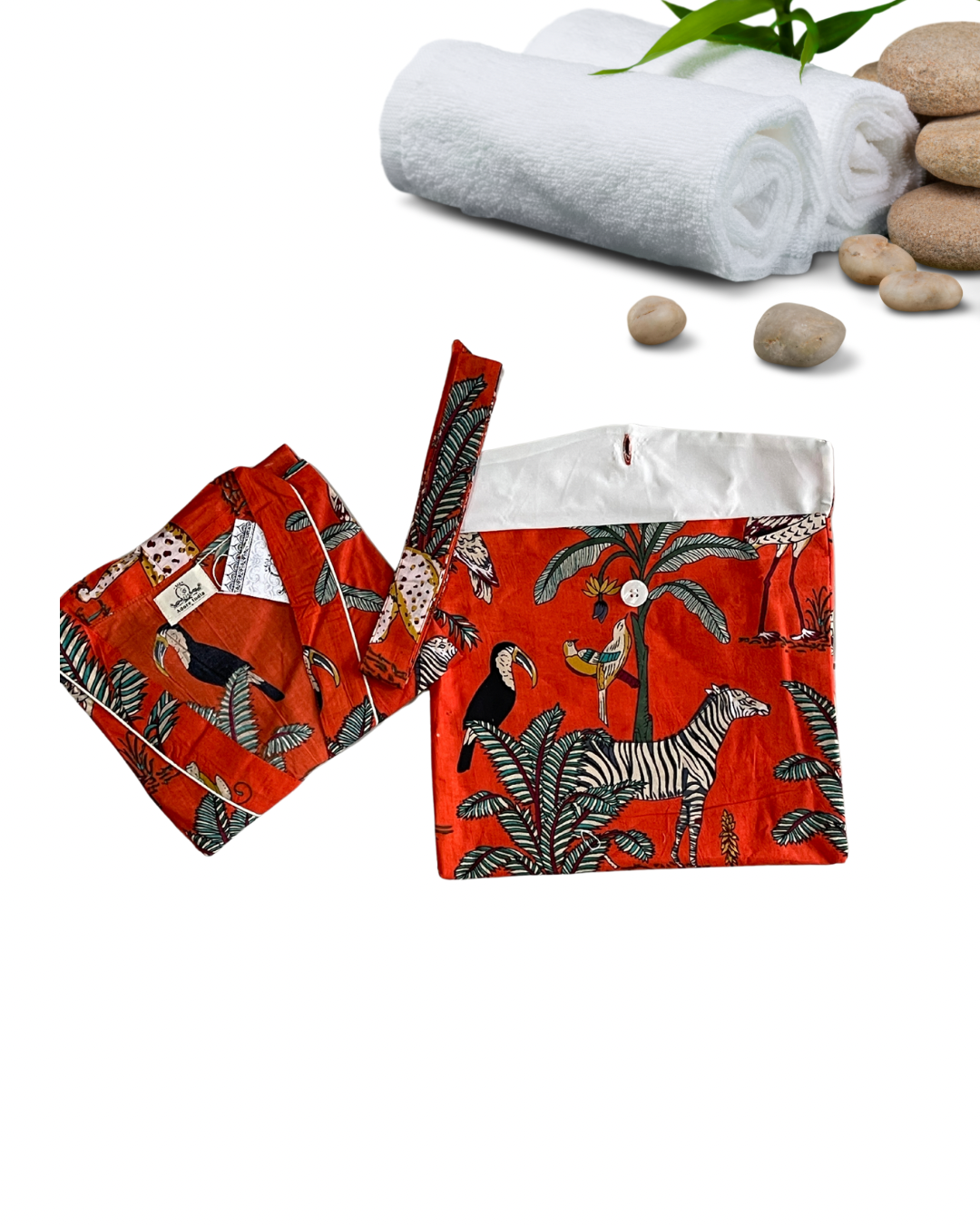 Beautiful Cotton Safari Animal Printed Red Kimono Kaftan Bathrobe 