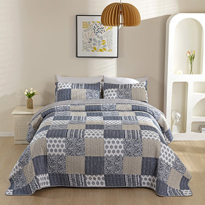 Grey Patchwork Printed Cotton 3 Piece Bedspread Bedding Set - Adore India   