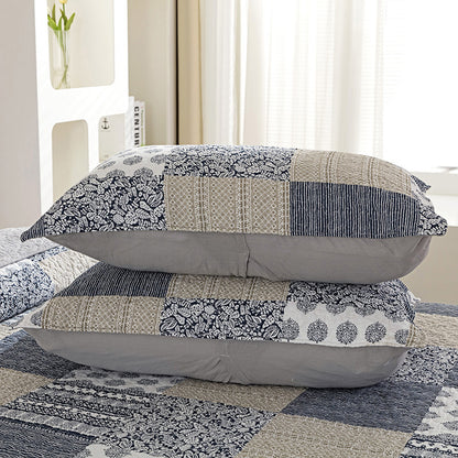 Grey Patchwork Printed Cotton 3 Piece Bedspread Bedding Set - Adore India   