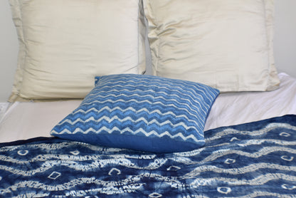 Indigo Zigzag Block Print Cotton Dari Cushion Cover 45cm - Adore India   