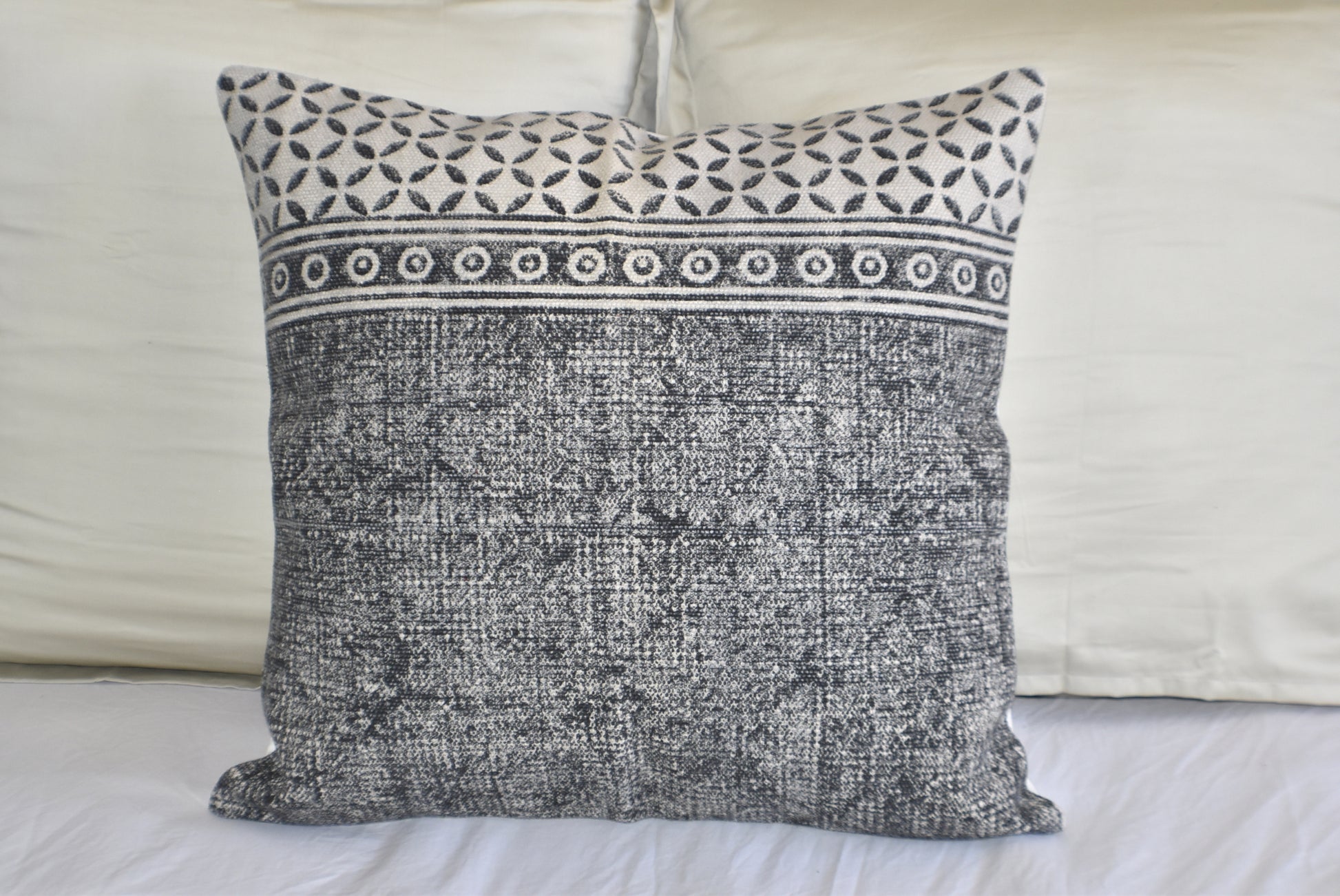 Hand Made Geometrical Block Print Cotton Dari Cushion Cover 65cm - Adore India   