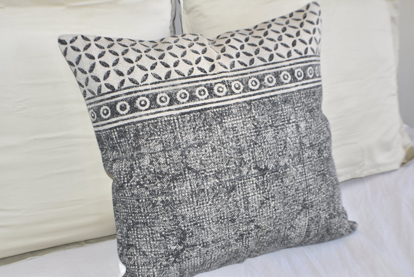 Hand Made Geometrical Block Print Cotton Dari Cushion Cover 65cm - Adore India   