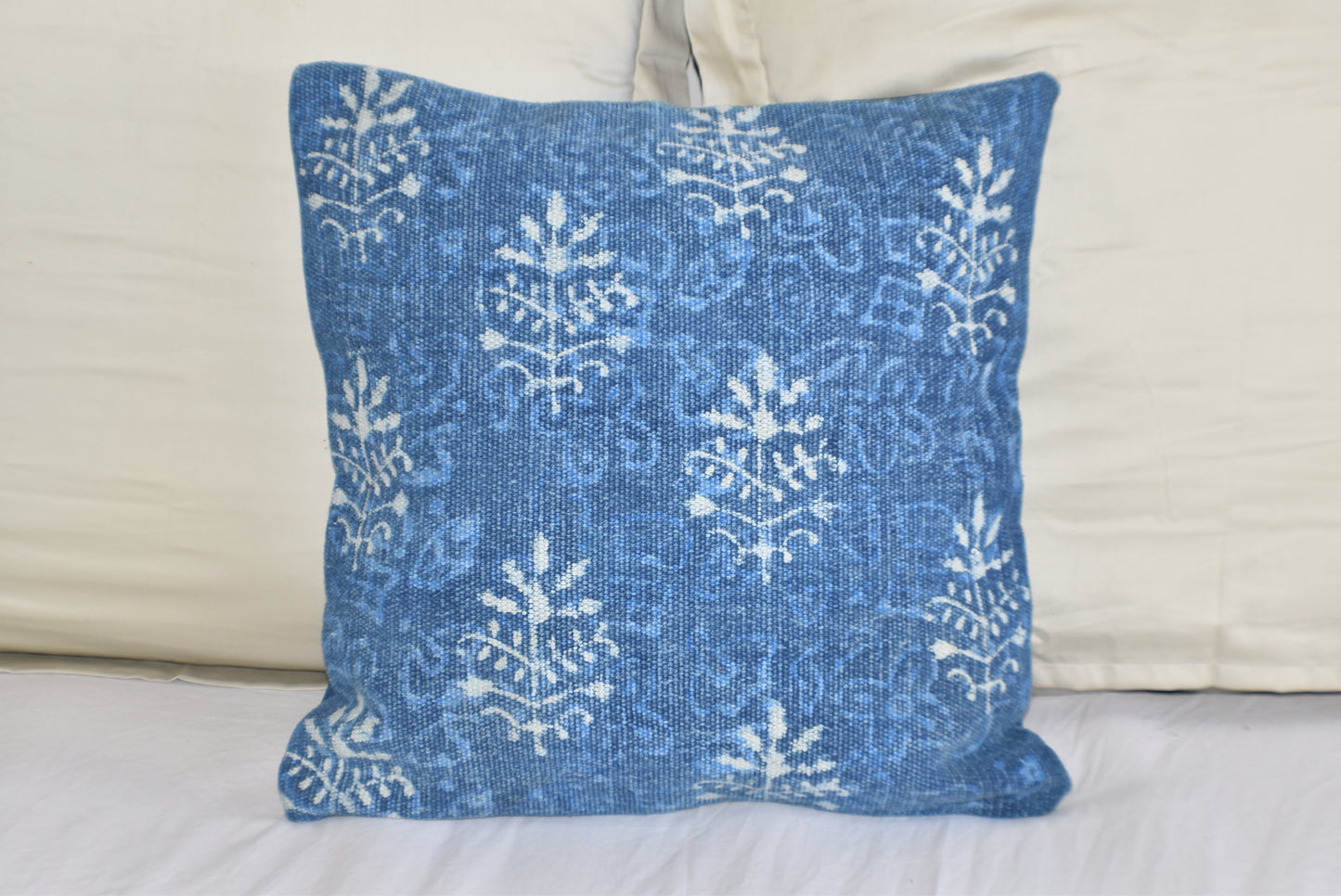 Indigo Booti Block Print Cotton Dari Cushion Cover 45cm - Adore India   