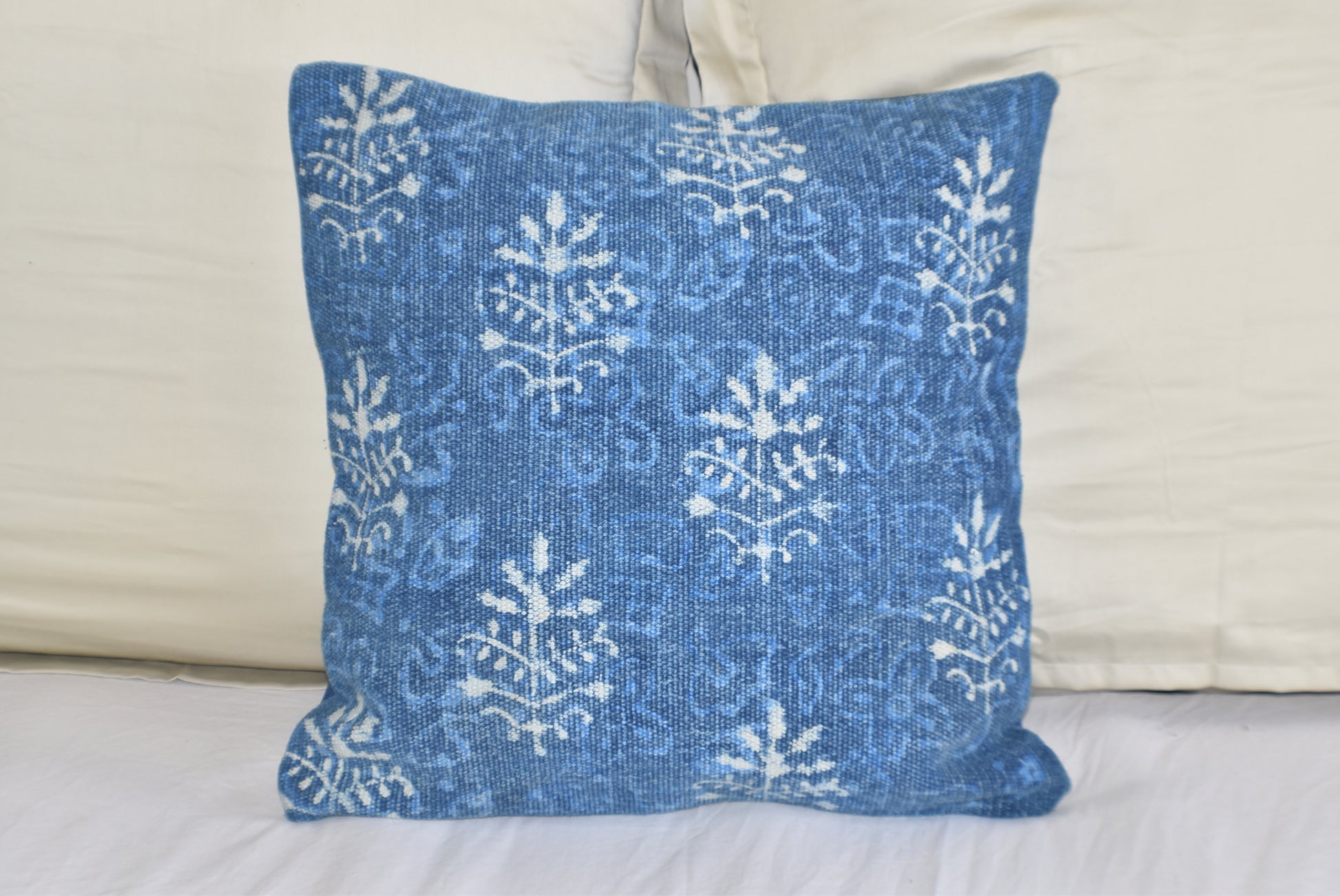 Indigo Booti Block Print Cotton Dari Cushion Cover 45cm - Adore India   