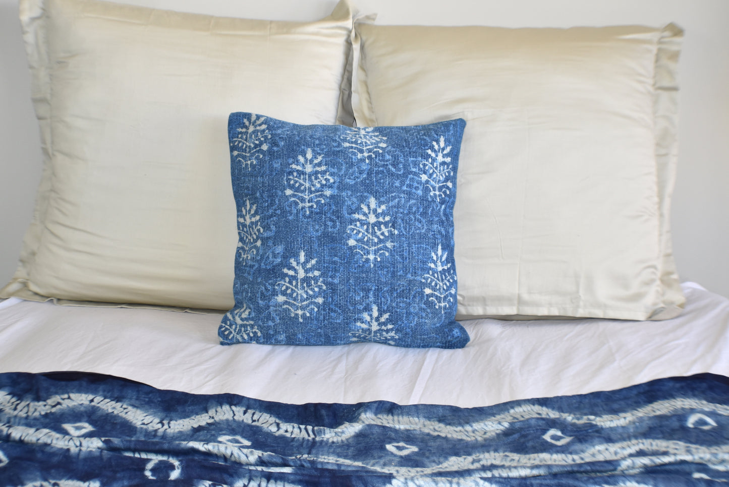 Indigo Booti Block Print Cotton Dari Cushion Cover 45cm - Adore India   
