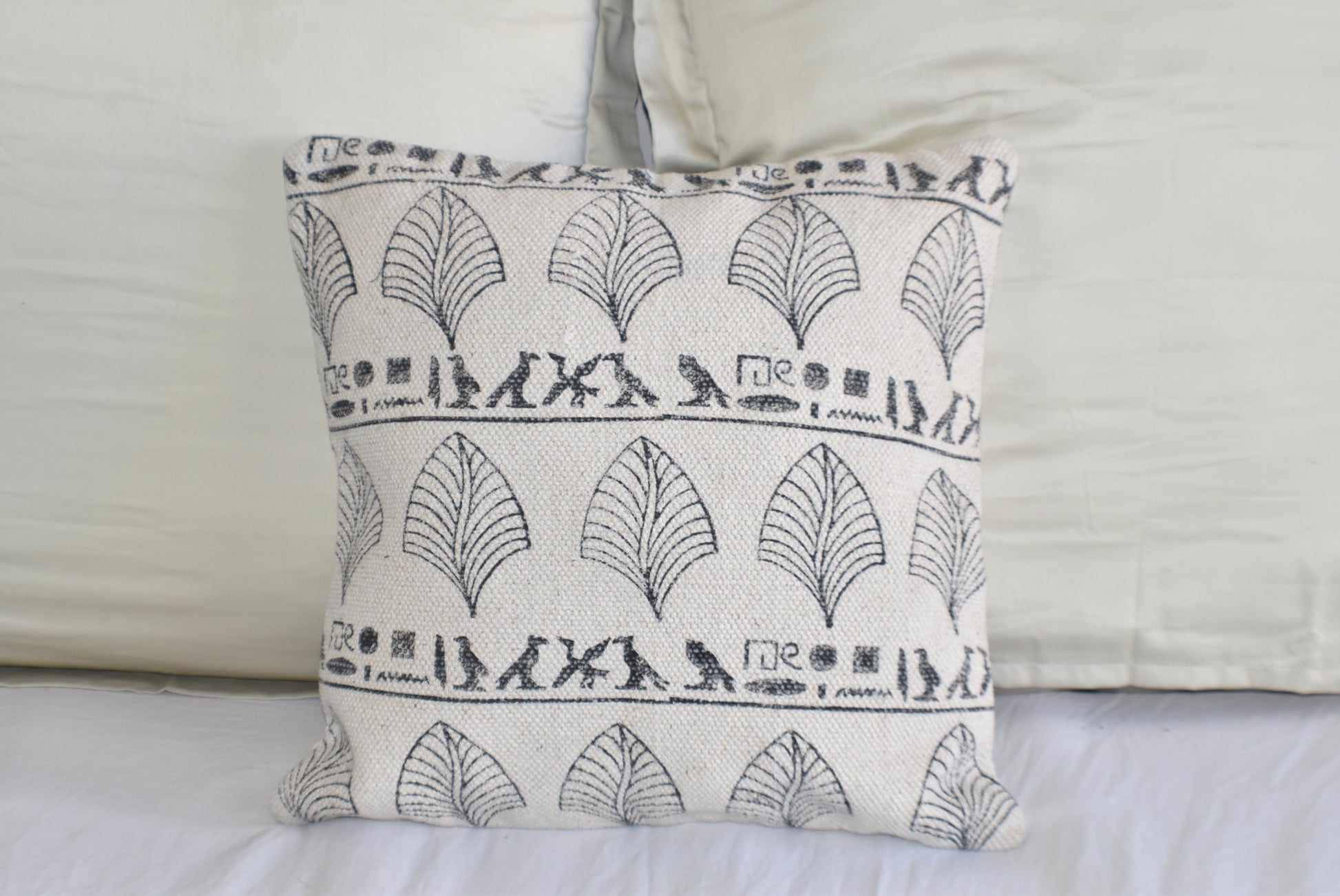 Leafy Block Print Cotton Dari Cushion Cover 45cm - Adore India   