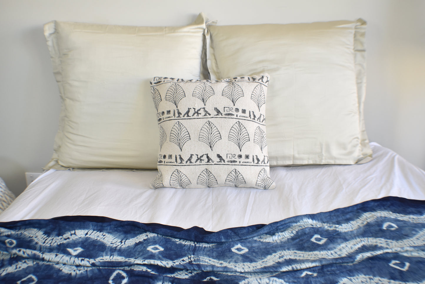Leafy Block Print Cotton Dari Cushion Cover 45cm - Adore India   
