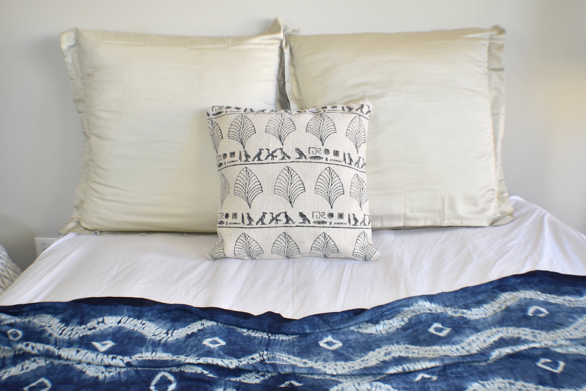 Leafy Block Print Cotton Dari Cushion Cover 45cm - Adore India   