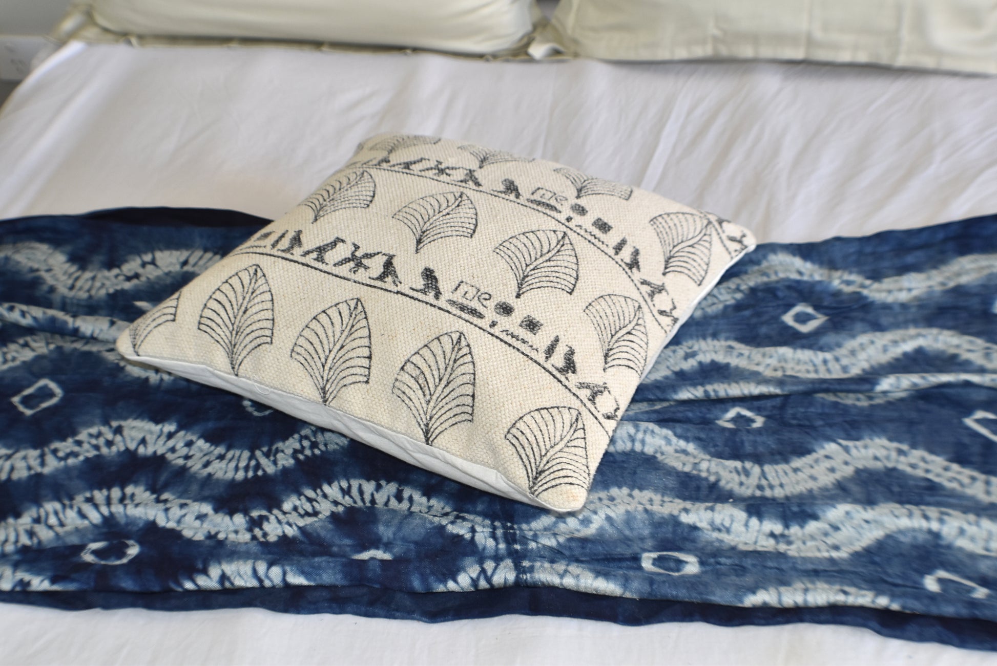 Leafy Block Print Cotton Dari Cushion Cover 45cm - Adore India   