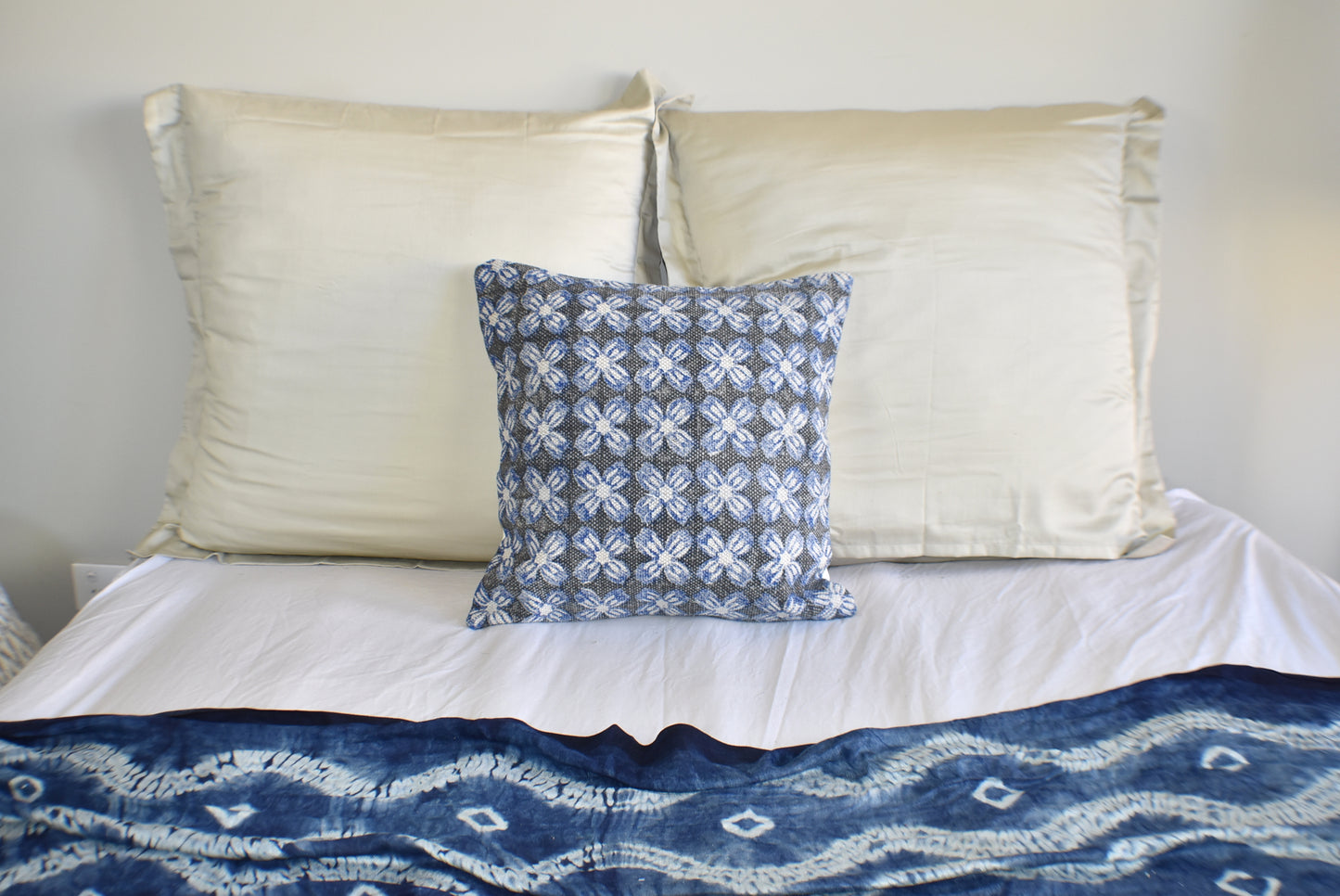 Indigo Hybrid Block Print Cotton Dari Cushion Cover 45cm - Adore India   