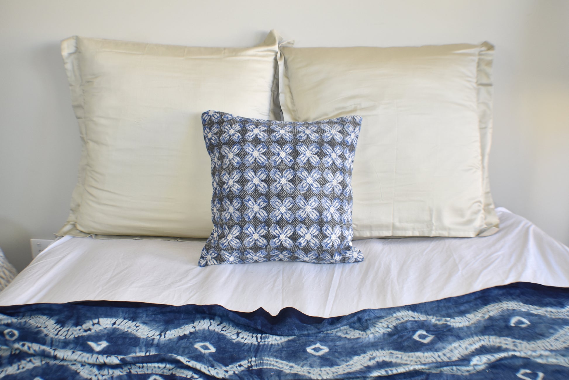 Indigo Hybrid Block Print Cotton Dari Cushion Cover 45cm - Adore India   