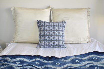 Indigo Hybrid Block Print Cotton Dari Cushion Cover 45cm - Adore India   