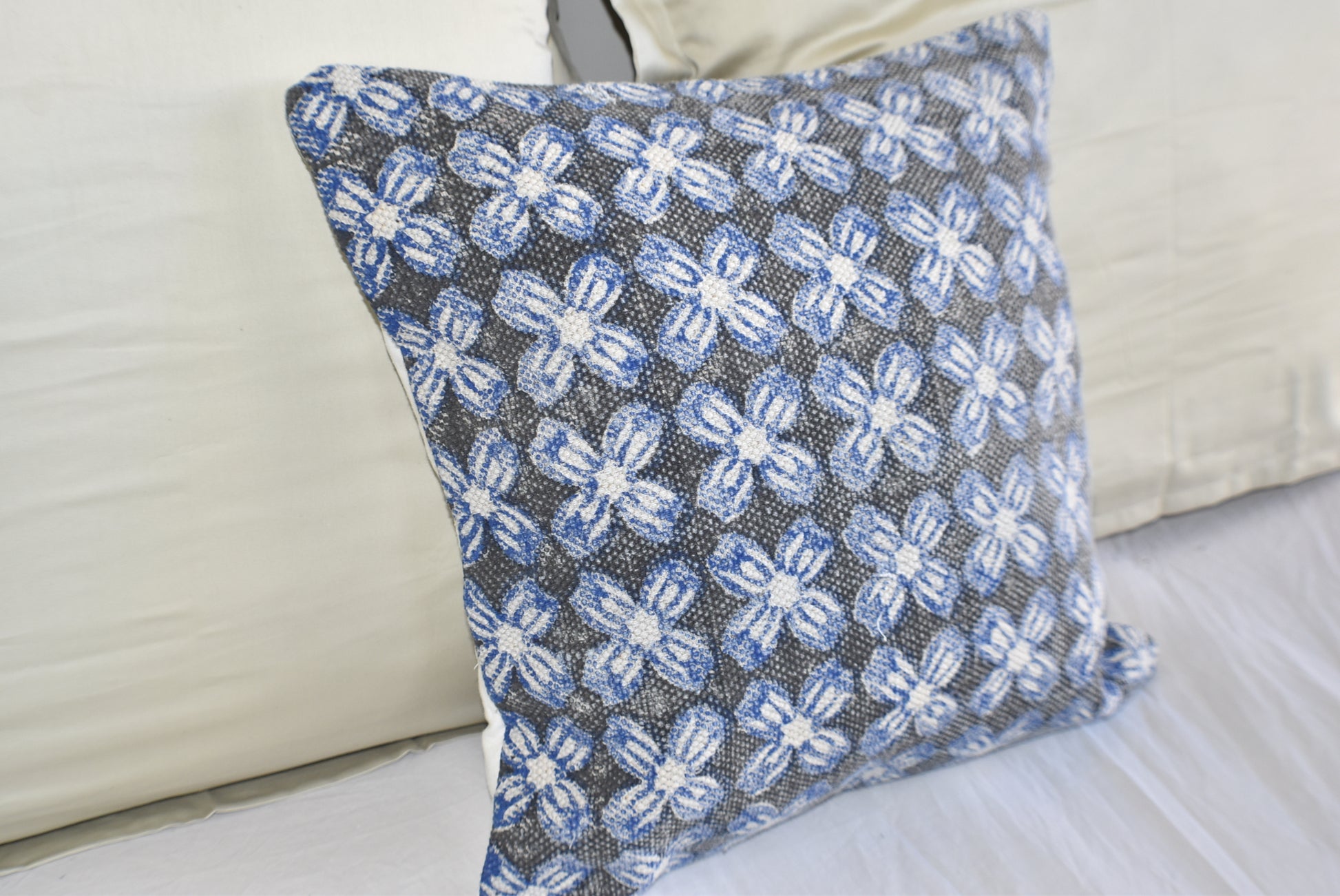 Indigo Hybrid Block Print Cotton Dari Cushion Cover 45cm - Adore India   