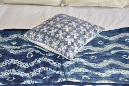 Indigo Hybrid Block Print Cotton Dari Cushion Cover 45cm - Adore India   