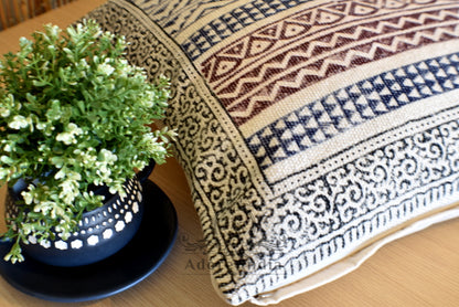 Geometrical zigzag Block Print Cotton Dari Cushion Cover Size 65x65cm - Adore India   
