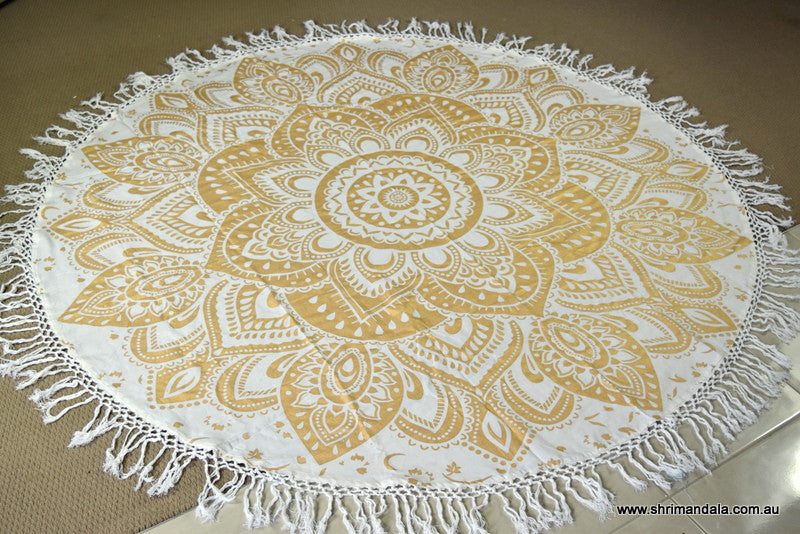 Passion Gold Mandala Beach Round Throw - Adore India   