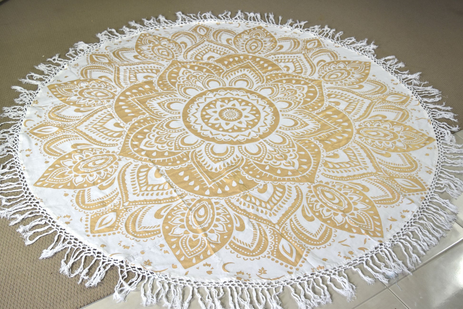 Passion Gold Mandala Beach Round Throw - Adore India   