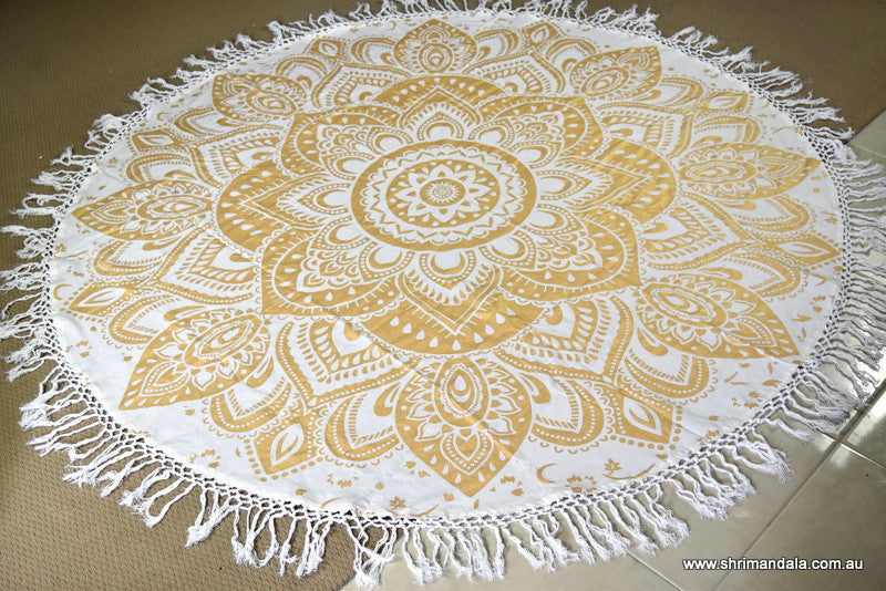 Passion Gold Mandala Beach Round Throw - Adore India   