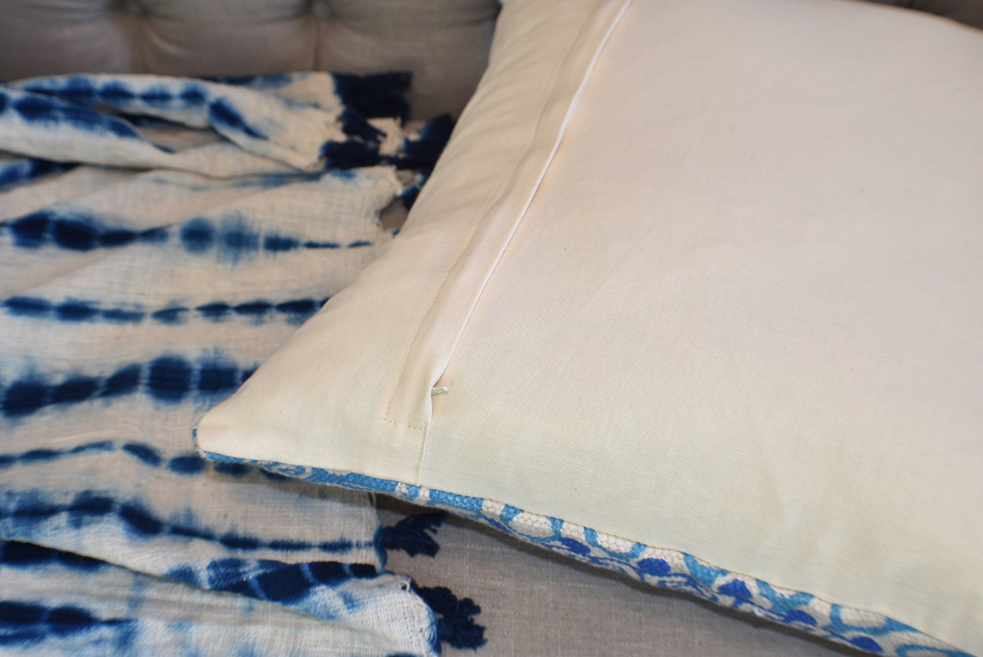 Block Print Blue Daisy Mandala Dari Cushion 50 cms - Adore India   