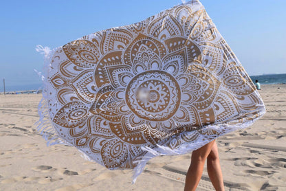 Passion Gold Mandala Beach Round Throw - Adore India   