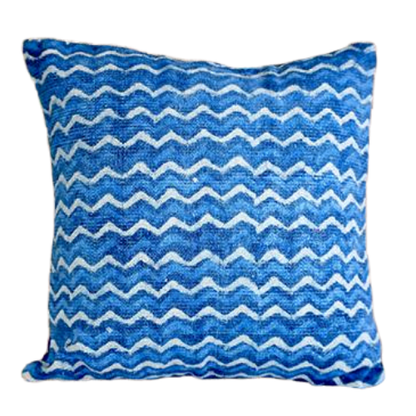 Indigo Zigzag Block Print Cotton Dari Cushion Cover 45cm - Adore India   