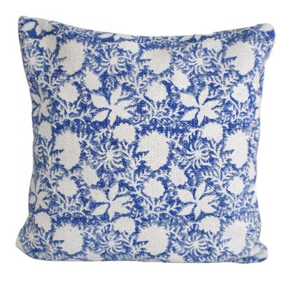 Indigo Flower Block Print Cotton Dari Cushion Cover 45cm - Adore India   