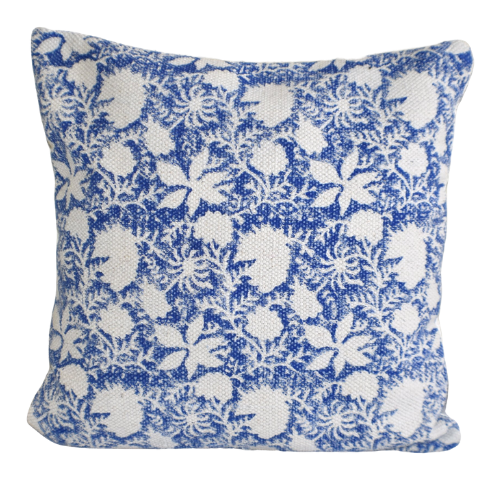 Indigo Flower Block Print Cotton Dari Cushion Cover 45cm - Adore India   