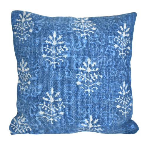Indigo Booti Block Print Cotton Dari Cushion Cover 45cm - Adore India   