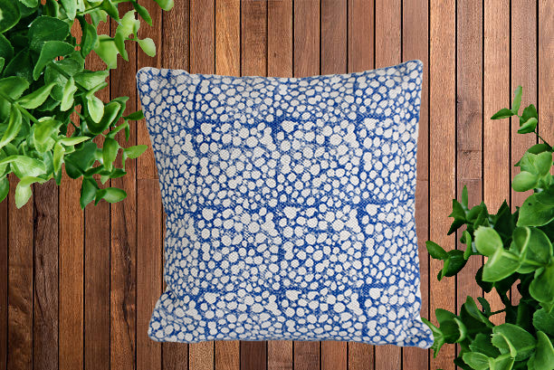 Indigo Cells Block Print Cotton Dari Cushion Cover 45cm - Adore India   