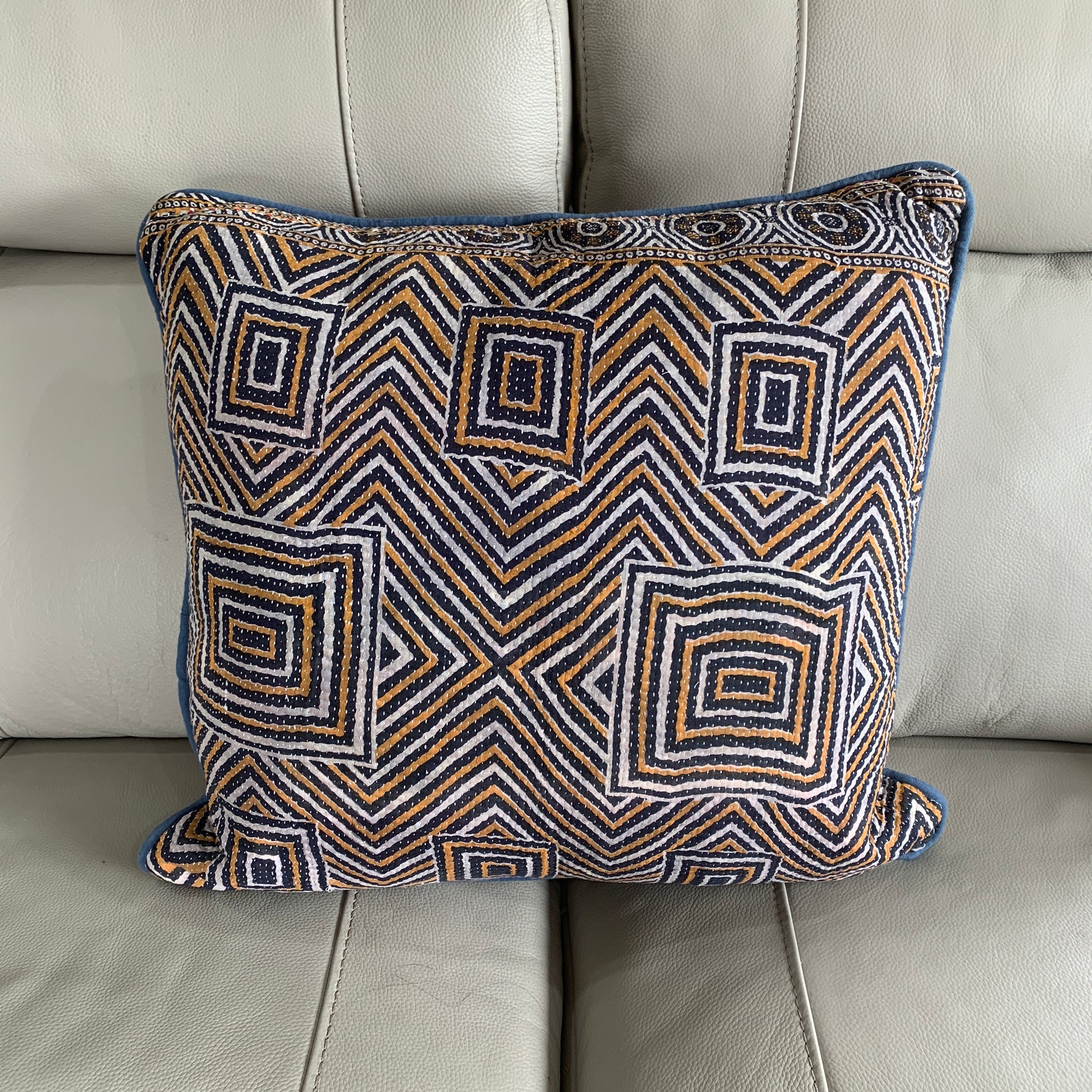 Indian Handmade Vintage Kantha Cotton Cushion Cover 50cm -115 - Adore India   